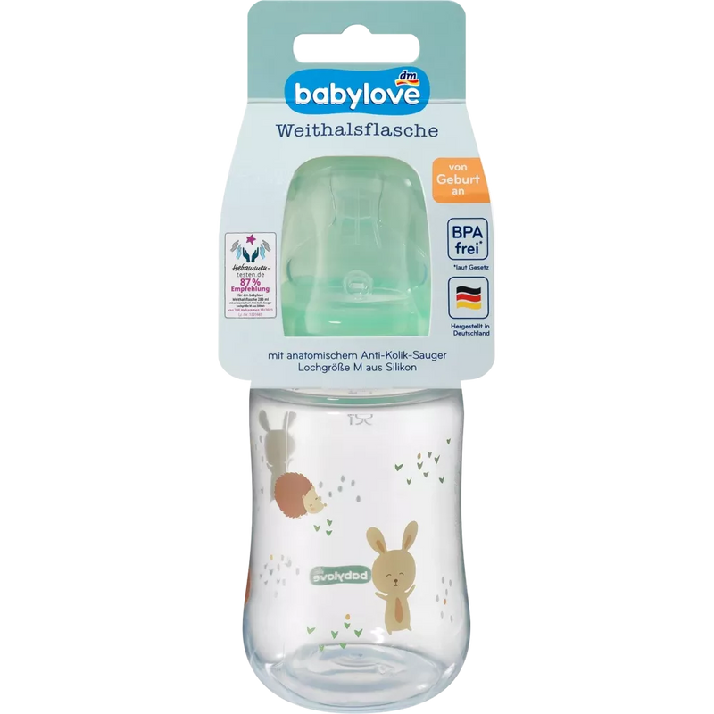 babylove Babyfles wijde hals, turquoise, vanaf de geboorte, 280 ml, 1 st.