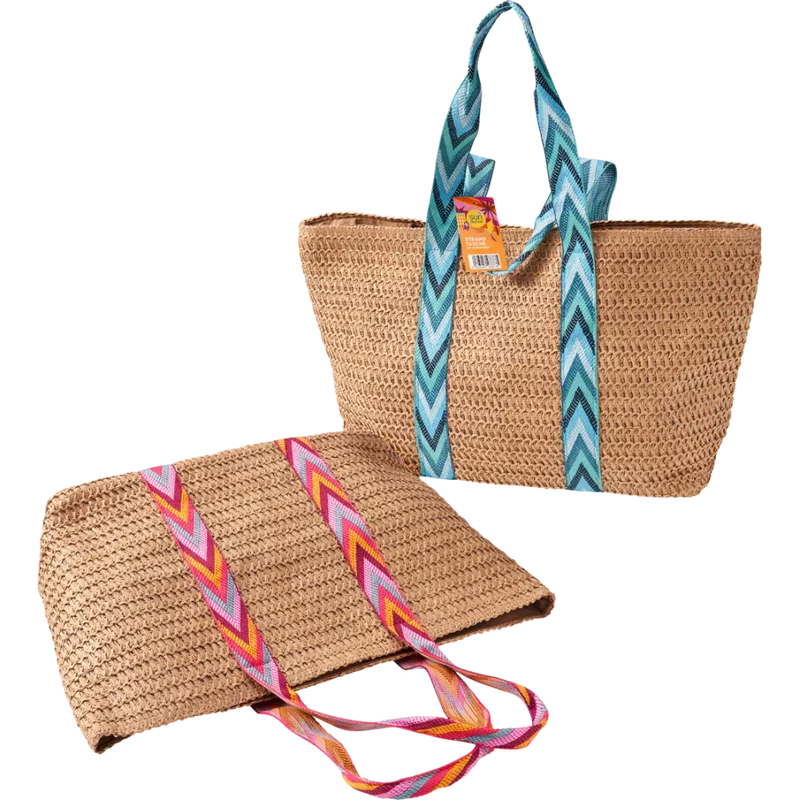 SUNDANCE SUNDANCE strandtas met handvat van geweven lint + drukknoop blauw, 1 st.