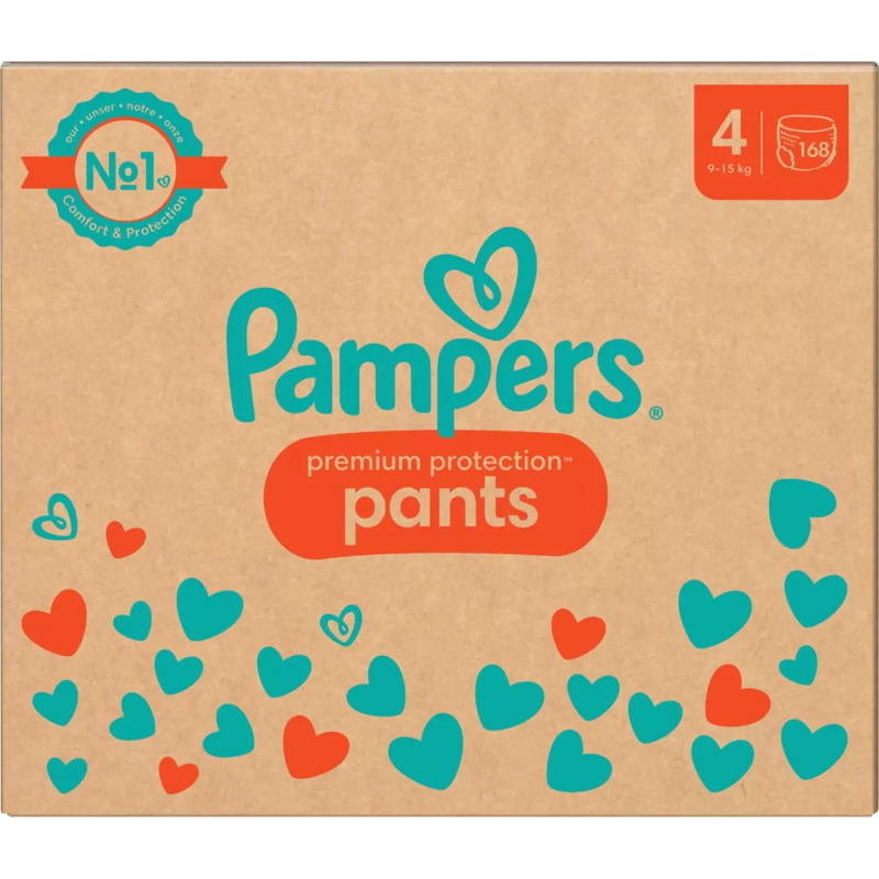 Pampers Luiers Premium Protection Pants Gr.4 Maxi (9-15k g), maandelijkse doos, 168 stuks.