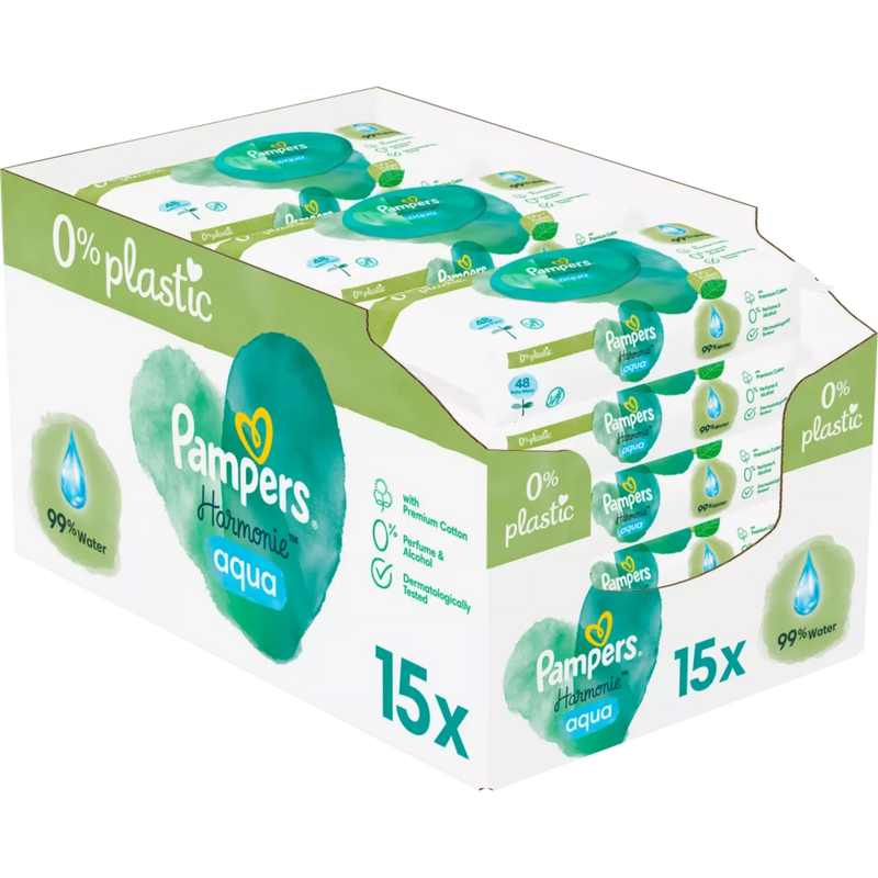 Pampers Harmonie Aqua Billendoekjes (15 x 48 st), 720 stuks