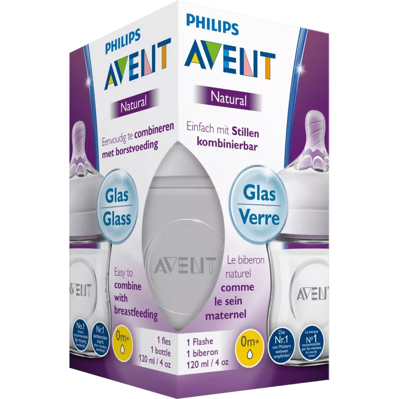 Philips AVENT Natural 2.0 glazen babyfles, 120ml, 1 stuk