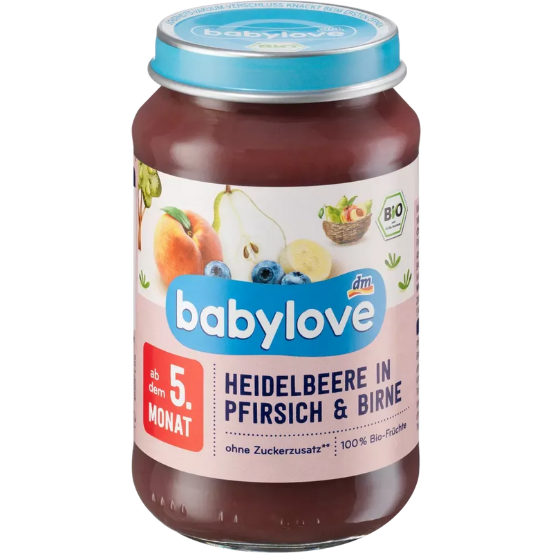 babylove Babymaaltijd 5+ Maanden bosbes & perzik in peer 100% biologische kwaliteit 190g