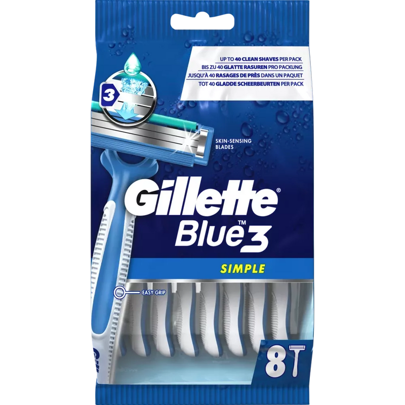 Gillette Wegwerpscheermesje, Blue3 Simple, 8 stuks.