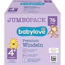 Couches babylove Premium taille 4+, Maxiplus, 9-15 kg, Jumbo Pack, 76 pièces