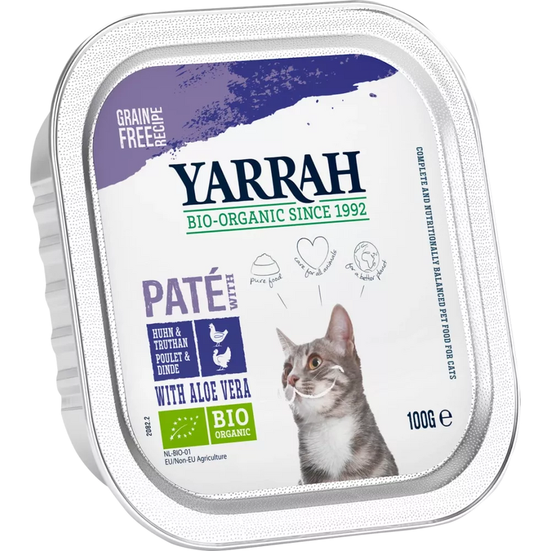 Yarrah Katten Natvoer, Bio Paté met rundvlees, kip, kalkoen en zalm, Multipack (8 x 100g), 800 g