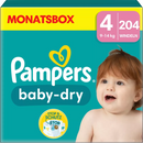 Couches Pampers Baby Dry taille 4 Maxi (9-14 kg), boîte mensuelle, 204 pièces.