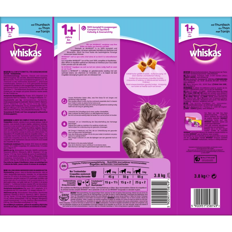 Whiskas Katten Droogvoer, Adult 1+, Tonijn, 3,8 kg