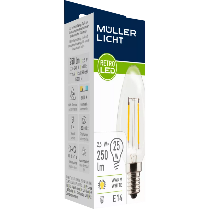 Müller Licht LED Retro Kaars 25W E14 245lm, 1 stuk.