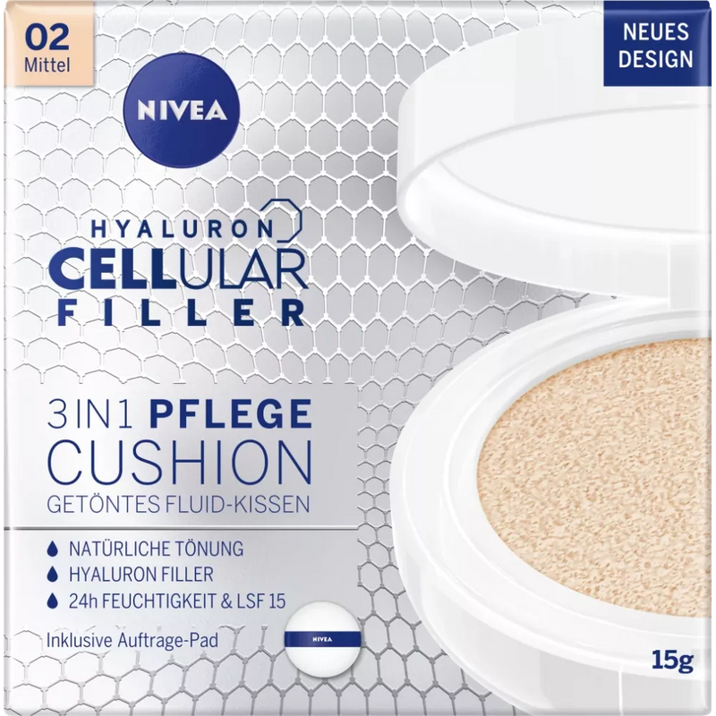 NIVEA Vloeibaar getint 3in1 Cushion Hyaluron CELLular Filler, Medium, 15 g
