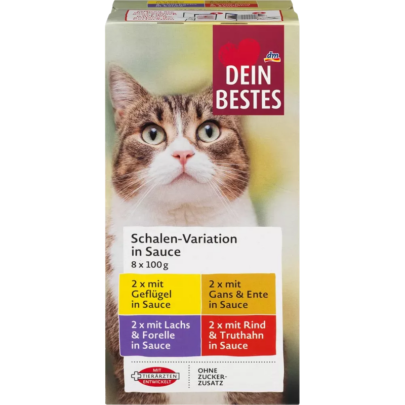 Dein Bestes Katten Natvoer, voordeelverpakking schaaltjes in saus, 8 x 100 g, 800 g