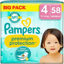Couches Pampers Premium Protection taille 4 Maxi (9-14 kg), vrac, 58 pièces.