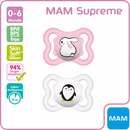 MAM Zuigspeen Supreme silicone, roze/wit, 0-6 maanden, 2 stuks.