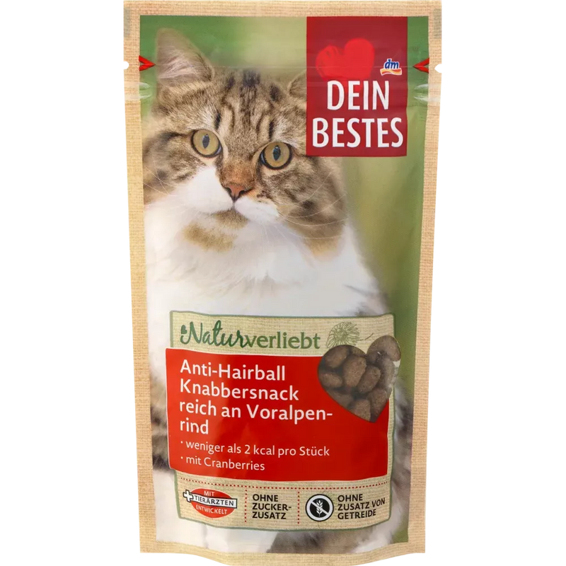 Dein Bestes Kattensnacks Natuur Liefhebbers, Anti-haarbal Knabbelsnack Rijk aan Pre-Alpine Rundvlees, 50 g