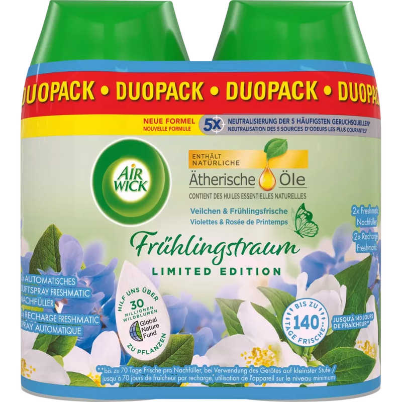 AirWick Luchtverfrisser Freshmatic Viooltjes & Lentefrisheid Navulverpakking (2x250 ml), 500 ml