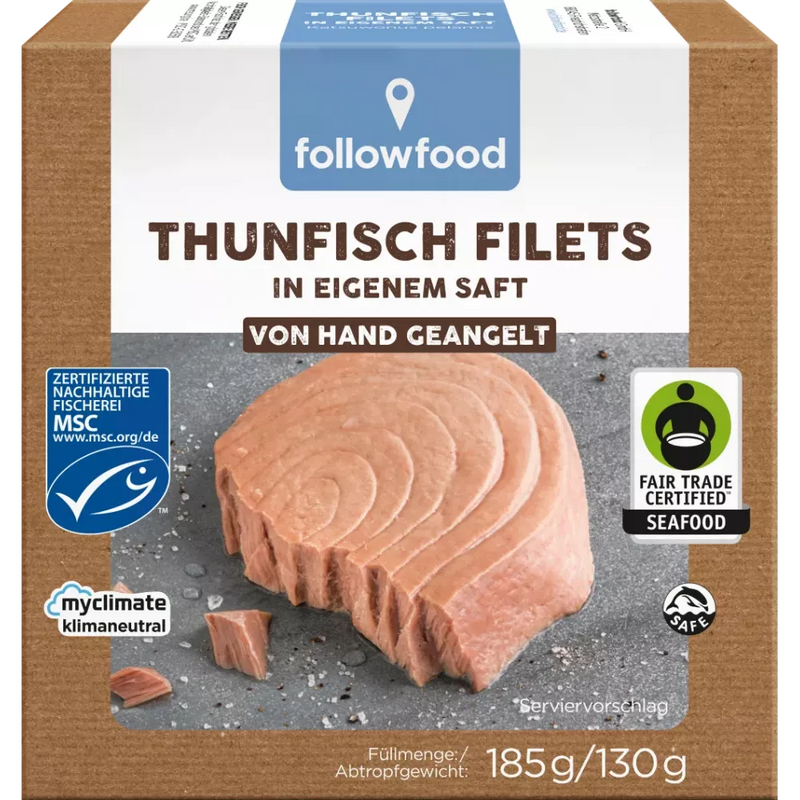 followfish Tonijnfilets, in eigen jus, MSC certificering, Fair Trade, 130 g