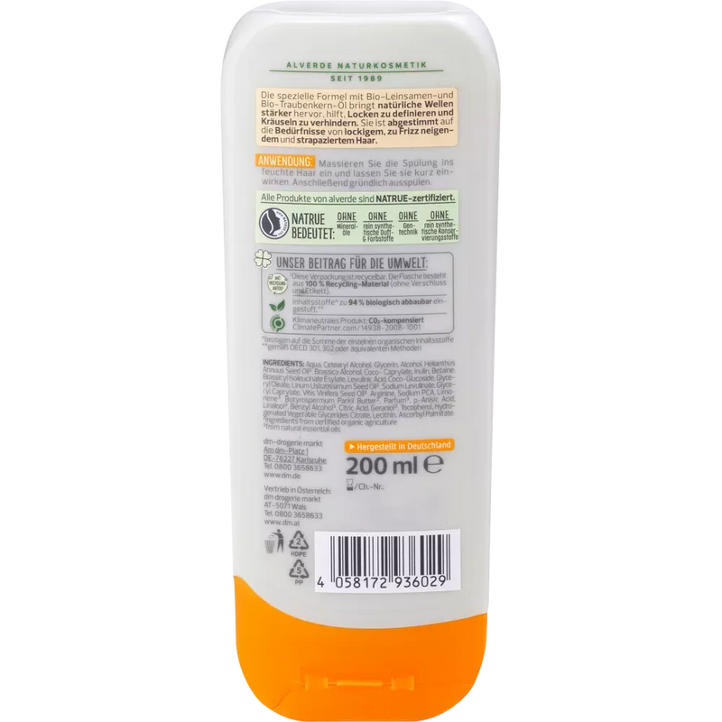 alverde NATURKOSMETIK Conditioner Krullen Biologisch Lijnzaad, Biologische Druif, 200 ml