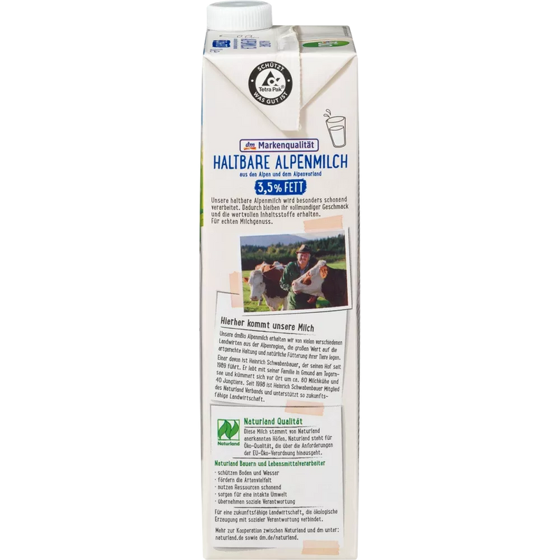 dmBio Melk, houdbare Alpenmelk 3,5 % vet, Naturland, 1 l