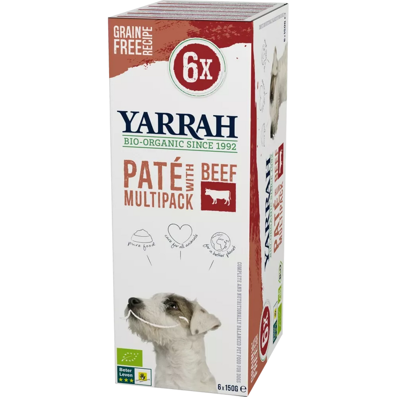 Yarrah Honden Natvoer, Bio Paté met Rundvlees, Multipack (6 x 150g), 900 g