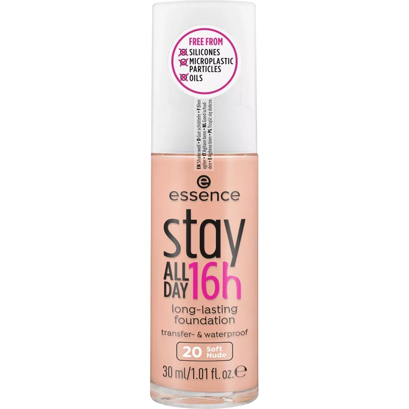 essence cosmetics Make-up stay ALL DAY 16h long-lasting Foundation Soft Nude 20, 30 ml