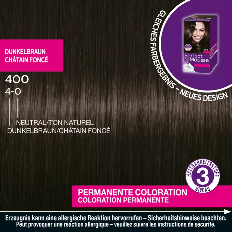 Schwarzkopf Perfect Mousse Haarkleurschuim donkerbruin 400, 1 st.