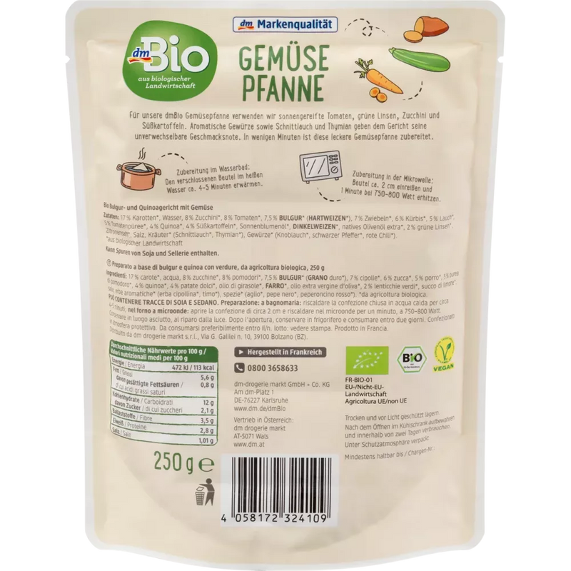 dmBio Groentepan met bulgur en quinoa, 250 g