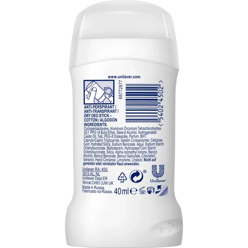 Rexona Cotton Dry Antiperspirant Deostick, 40 ml