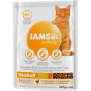 IAMS Croquettes pour chats, Hairball au poulet, adulte, 800 g
