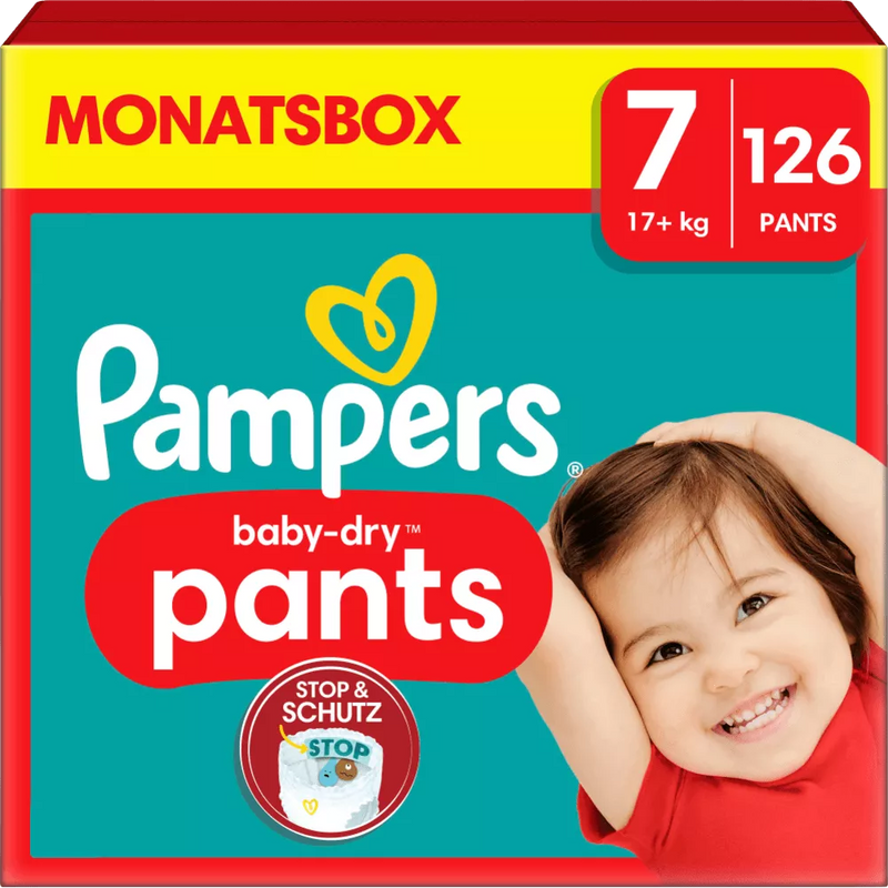 Pampers Babybroekjes Baby Dry Gr.7 Extra Large (17+ kg), maandelijkse doos, 126 stuks.