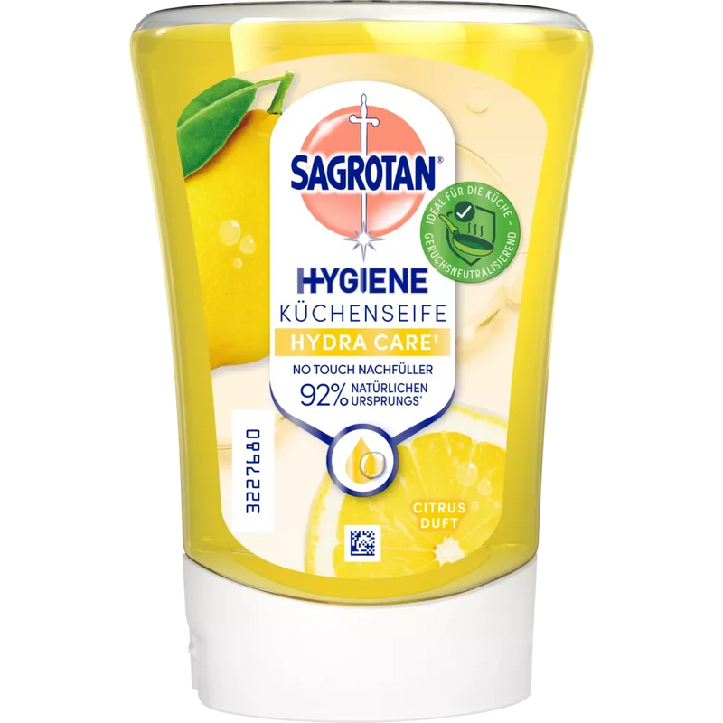 Distributeur de savon Sagrotan No Touch Citrus, recharge de savon de cuisine, 250 ml