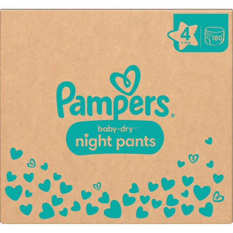 Pampers Babybroekjes nacht Baby Dry maat 4 (9-15 kg), maandelijkse doos, 180 stuks.