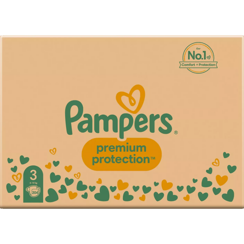 Pampers Luiers Premium Protection maat 3 Midi, 6-10kg, maandbox, 204 stuks