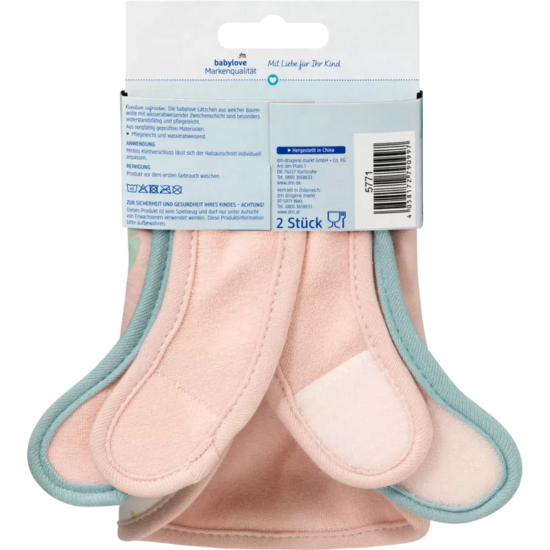 babylove Slabbetje stof Dino roze 2st, 2st