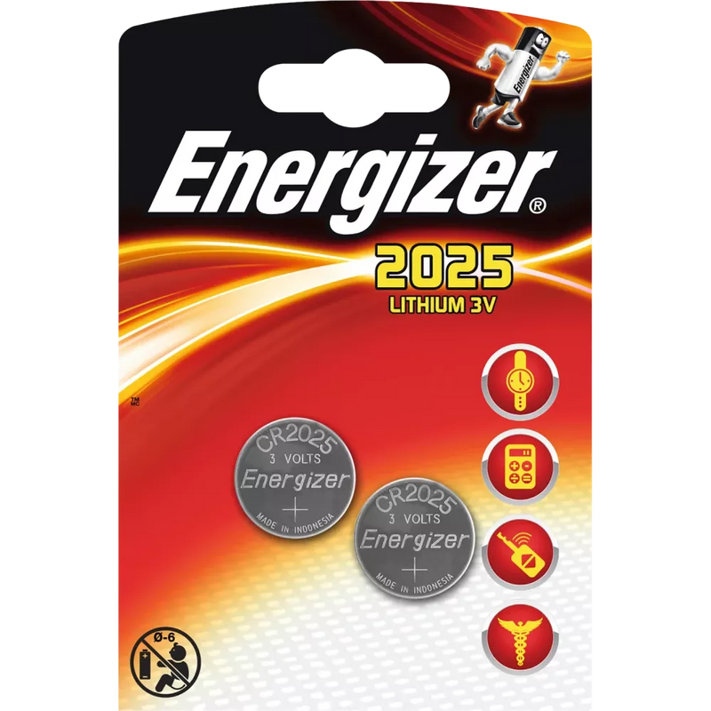 Energizer Speciale celbatterij CR 2025, 2 stuks.