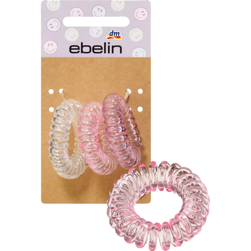 ebelin Haarelastiek spiraal kleurmix roze, 3 stuks.