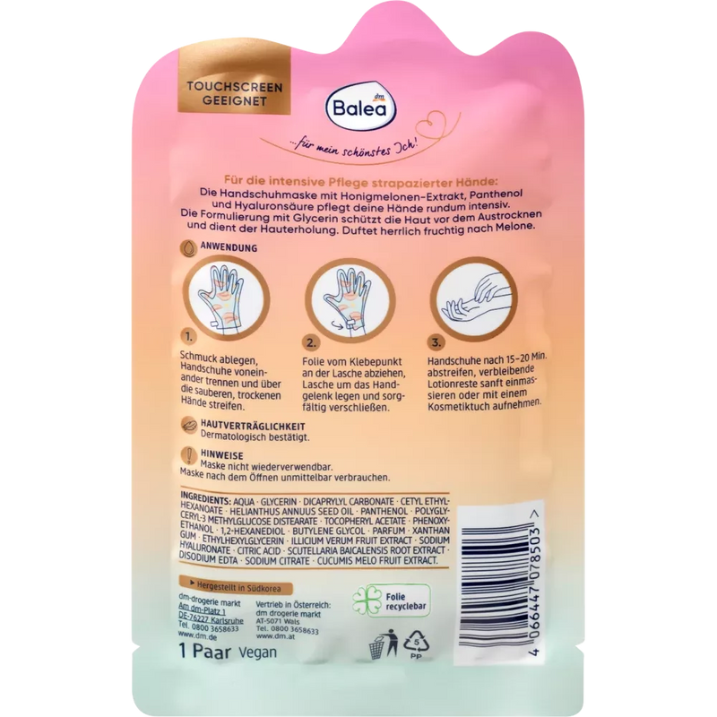 Balea Handschoenmasker honingmeloen 1 paar, 2 st