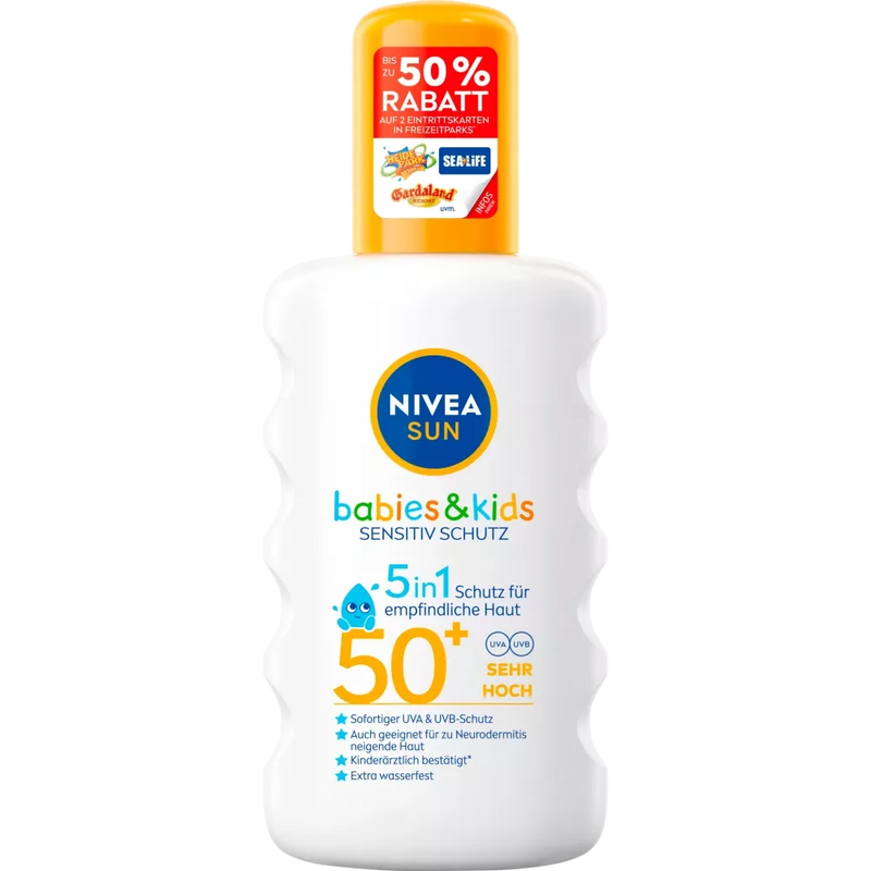 NIVEA SUN Sun Spray Kids, Bescherming & Verzorging gevoelig, SPF 50+, 200 ml