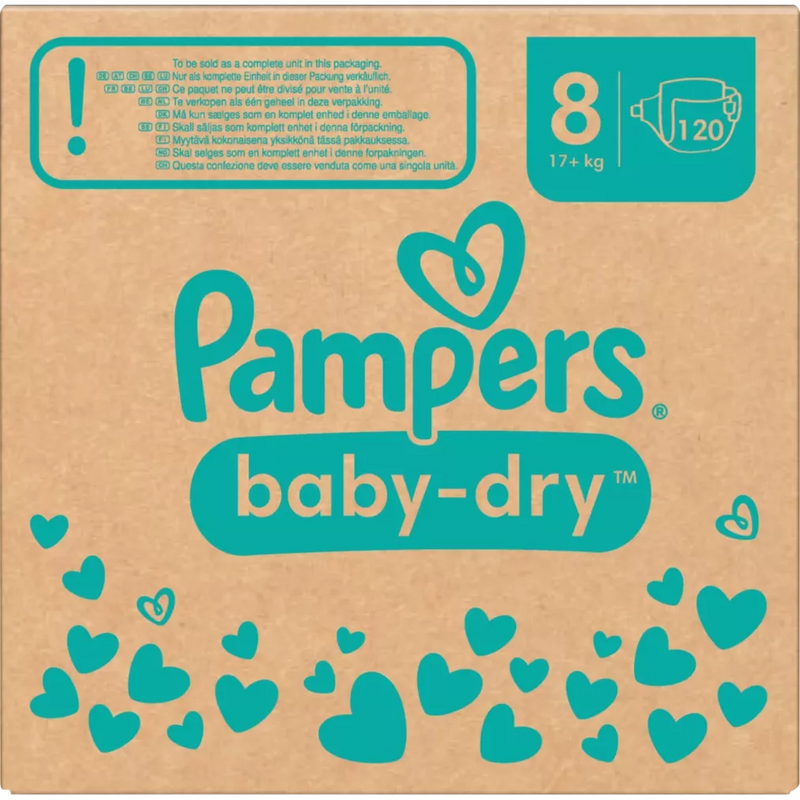 Pampers Luiers Baby Dry Gr.8 Extra Large (17+ kg), maandelijkse doos, 120 stuks.