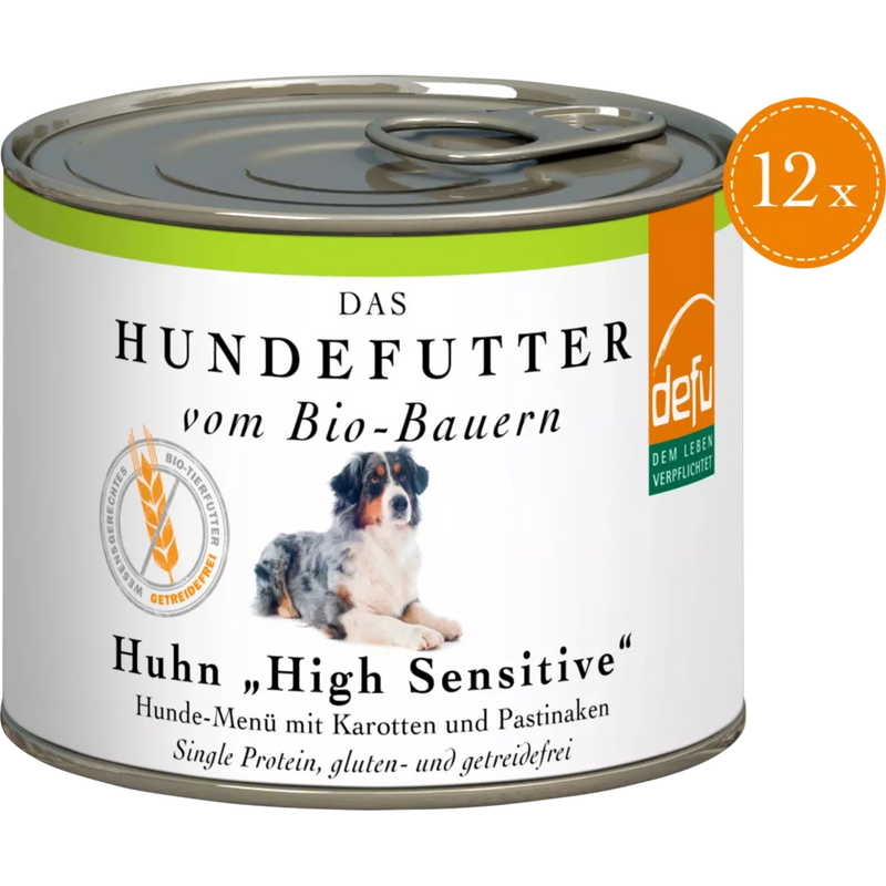 Defu Honden Natvoer, bio kip, high sensitive, graanvrij, multipack (12 x 200g), 2,4 kg