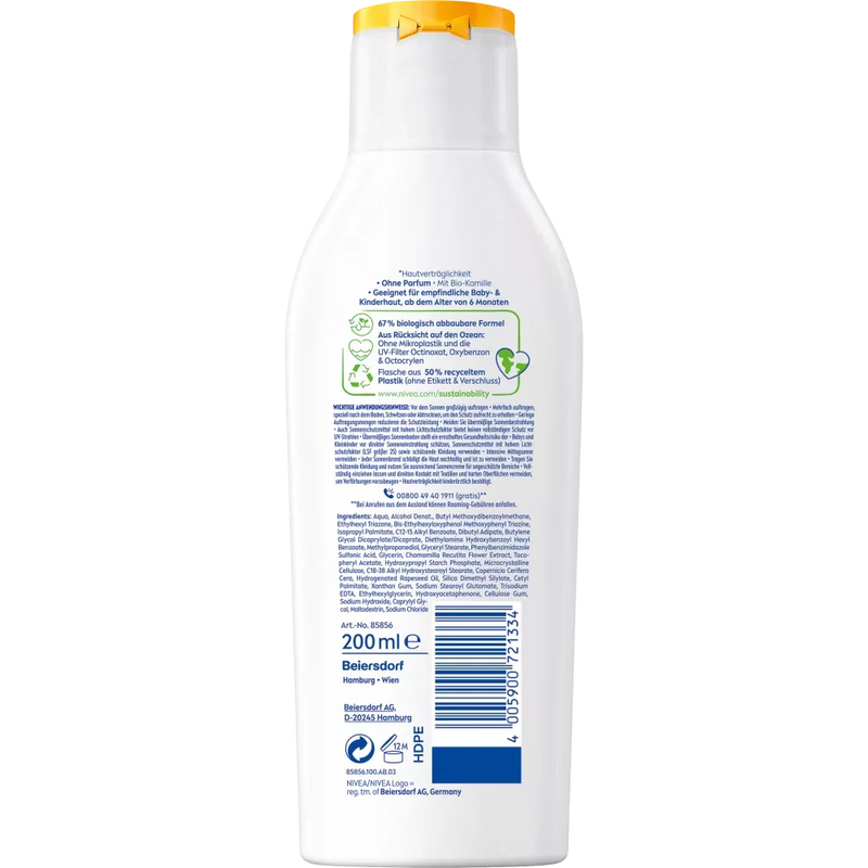 NIVEA SUN Sun Milk Kids, Bescherming & Verzorging gevoelig, SPF 50+, 200 ml