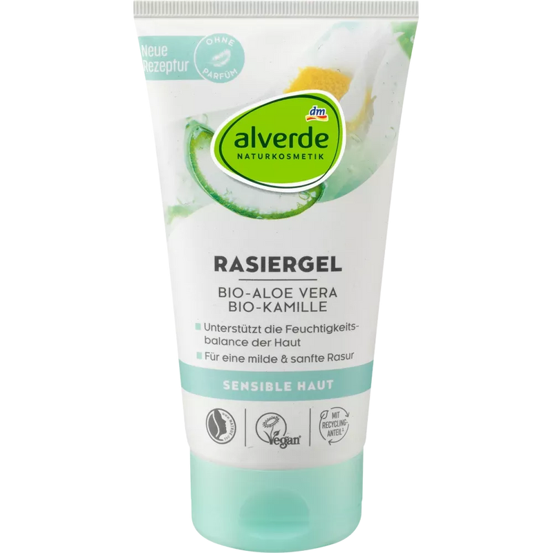 alverde NATURKOSMETIK Scheergel Biologische Aloë Vera Biologische Kamille, 150 ml