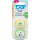 Sucette en silicone babylove, symétrique, jaune/vert, taille 1, 0-6 mois, 2 pièces.