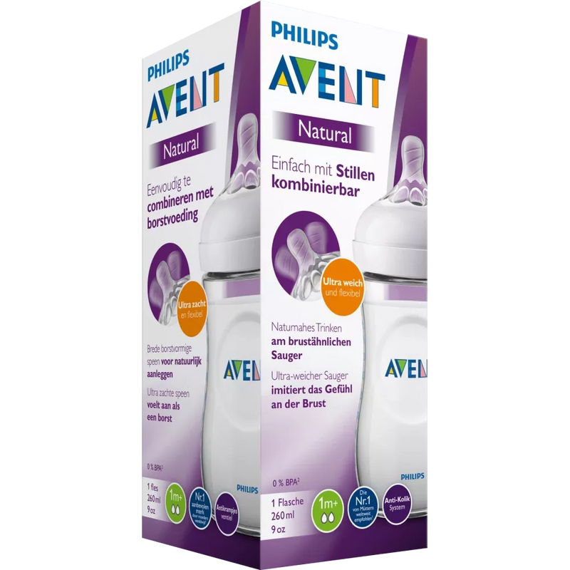 Philips AVENT Babyfles Natural 2.0 met siliconenspeen, 260ml, 1 stuk