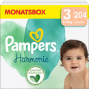Couches Pampers Harmonie taille 3 Midi (6-10 kg), boîte mensuelle, 204 pièces.