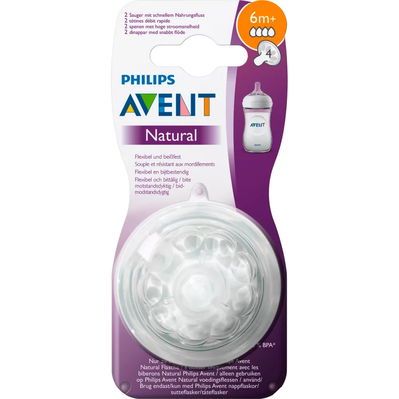 Philips AVENT Speen Natural 2.0, silicone snelle voeding, vanaf 6 maanden, 2 stuks.