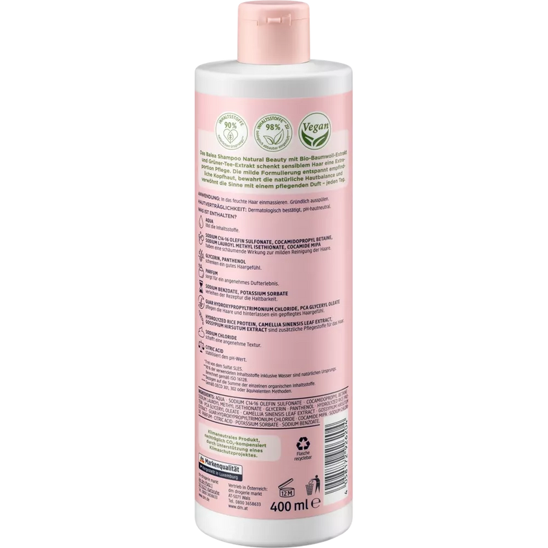 Balea Shampoo Natural Beauty Biologisch katoenextract en groene thee-extract, 400 ml