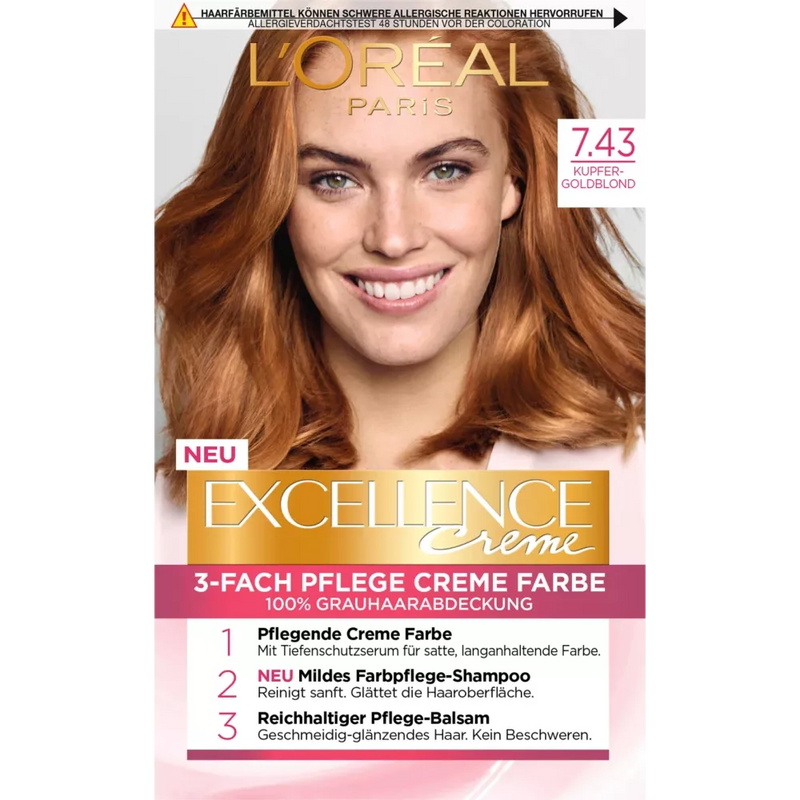 L'ORÉAL PARIS  EXCELLENCE CREME Haarkleur Koper Goud Blond 7.43, 1 stuk