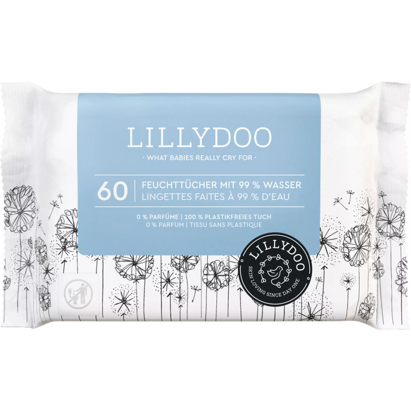 Lillydoo Natte doekjes met 99% water, 60 stuks.