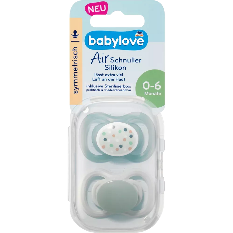 babylove Fopspeen Air silicone symmetrisch, groen, maat 1, 0-6 maanden, 2 st.