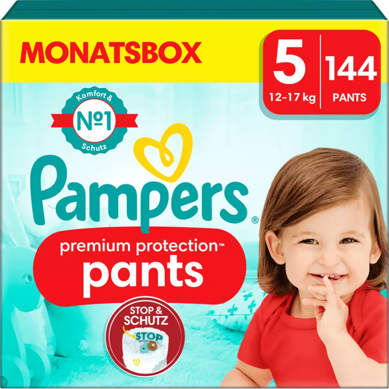 Pampers Babybroek Premium Protection Gr.5 Junior (12-17 kg), maandelijkse doos, 144 stuks.