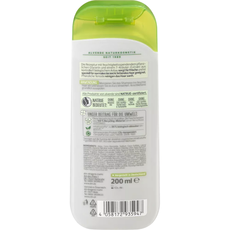 alverde NATURKOSMETIK Shampoo Kruiden 7 Biologische Kruiden, 200 ml